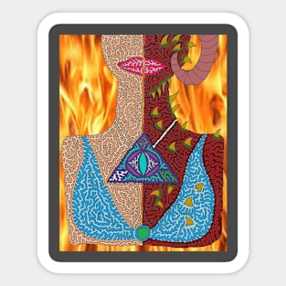 Half Human Half Demon with Flame Background Sticker